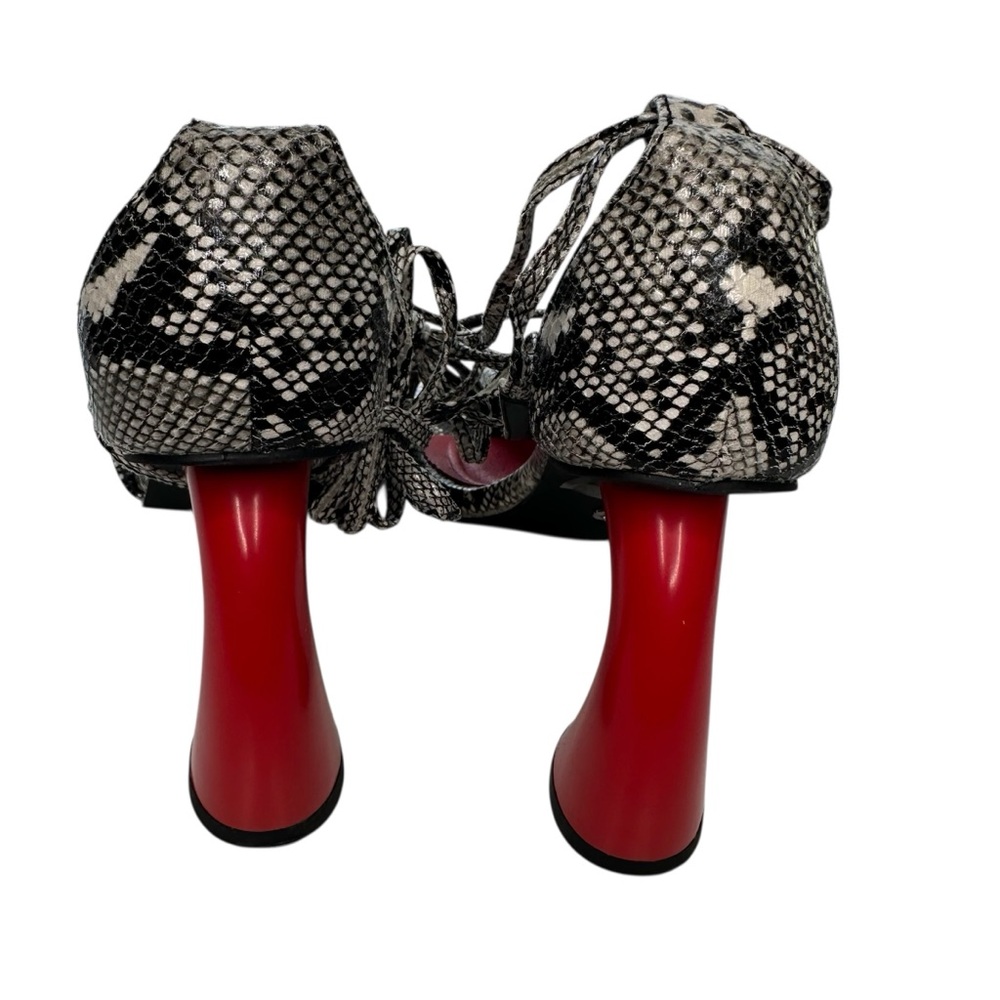AZALEA WANG BUIKY SNAKE CONTRAST CURVED HEEL OPEN TOE PUMP - Picture 9 of 11